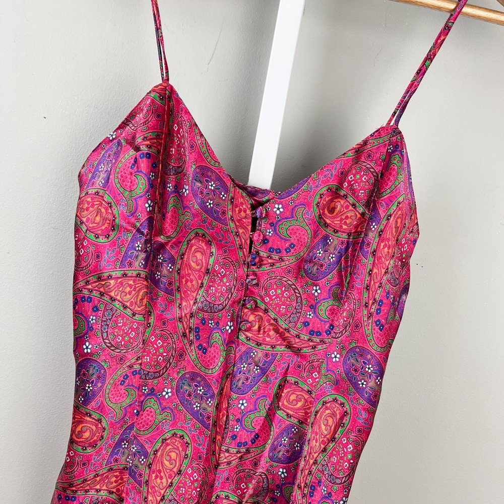 Vintage 90s Lingerie Cacique Satin Romper Womens 8 Pink Paisley Romantic